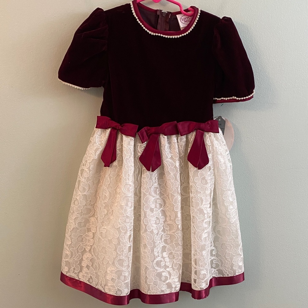 Little Miss Burgundy and Cream Lace Formal Dress